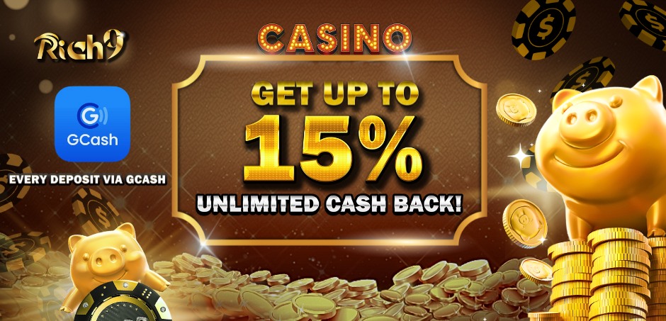 Makakatanggap ang Rich9 ng hanggang 15% na bonus sa bawat deposito na ginawa sa pamamagitan ng GCASH!